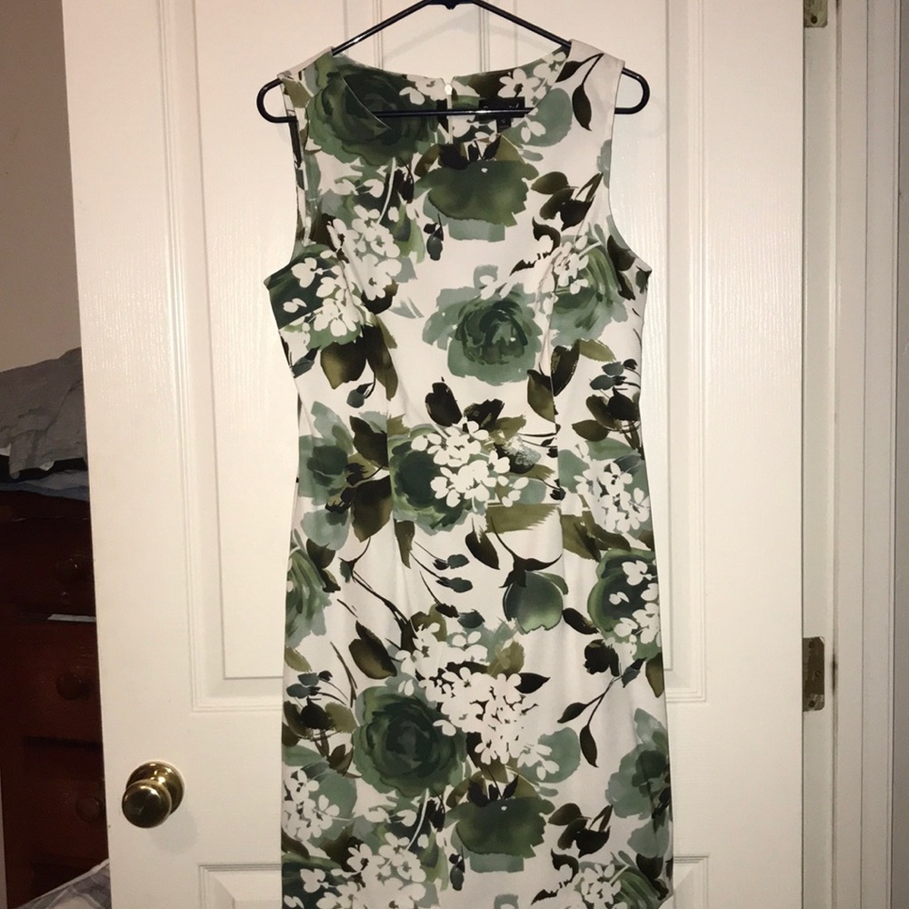 Green an cream flowered dress